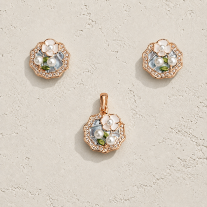 Floral Medallion Pendant & Earrings Set