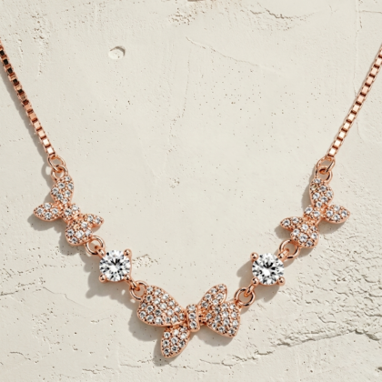 Rose Gold Butterfly Pavé Statement Necklace