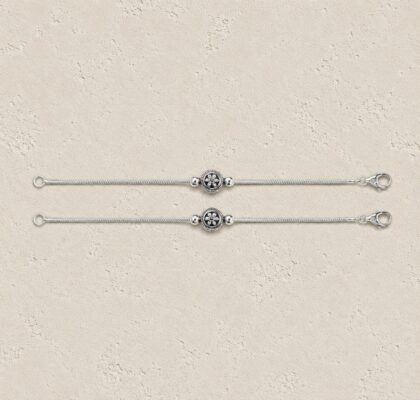 Vintage Oxidized Silver Floral Mandala Snake Chain Anklets (Pair)
