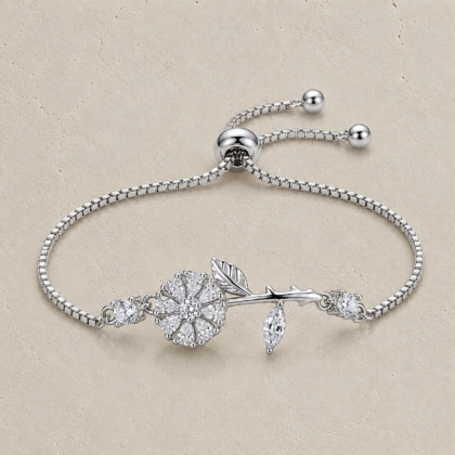 Silver Floral Crystal Adjustable Bracelet